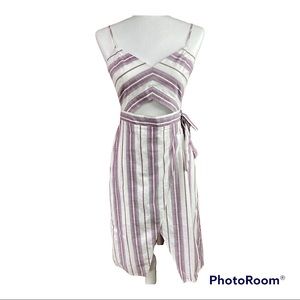 Express purple striped faux wrap dress spaghetti straps Womans 6